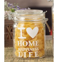 Barattolo in vetro con chiusura ermetica - i love home happines life - diam. cm. 10 x h. cm. 14,5