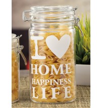 Barattolo in vetro con chiusura ermetica - i love home happines life - diam. cm. 10 x h. cm. 20,5