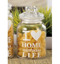 Barattolo in vetro con coperchio - i love home happines life - diam. cm. 10,5 x h. cm. 19