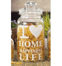 Barattolo in vetro con coperchio - i love home happines life - diam. cm. 10,5 x h. cm. 23