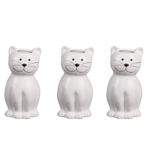 Set 3 umidificatori in ceramica mod. gatto bianchi - cm. 9 x 4 x h. cm. 17