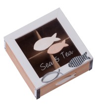 Scatola porta bustine di tè in mdf con 4 scomparti -cm. 17 x 17 x h. cm. 7