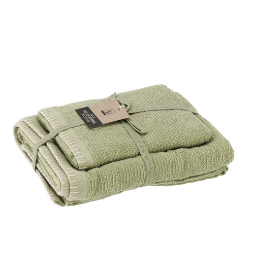 Set 2 asciugamani in cotone "Rob" - ospite: cm. 40 x 55 / viso: cm. 55 x 100 / 470 gr. al mq. - verdi