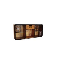 Mobiletto da parete in legno e ferro con 2 ante in vetro e 1 cassetto - cm. 82 x 20,5 x h. cm. 37