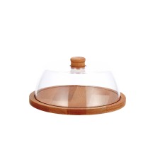 Vassoio in legno con campana in plastica - diam. cm. 24 x h. cm. 13