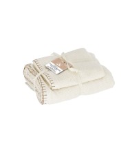 Set 2 asciugamani in cotone "Lamia" - ospite: cm. 40 x 55 / viso: cm. 55 x 100 / 470 gr. al mq. - crema