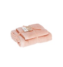 Set 2 asciugamani in cotone "Lamia" - ospite: cm. 40 x 55 / viso: cm. 55 x 100 / 470 gr. al mq. - salmone