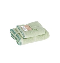 Set 2 asciugamani in cotone "Lamia" - ospite: cm. 40 x 55 / viso: cm. 55 x 100 / 470 gr. al mq. - verdi primavera