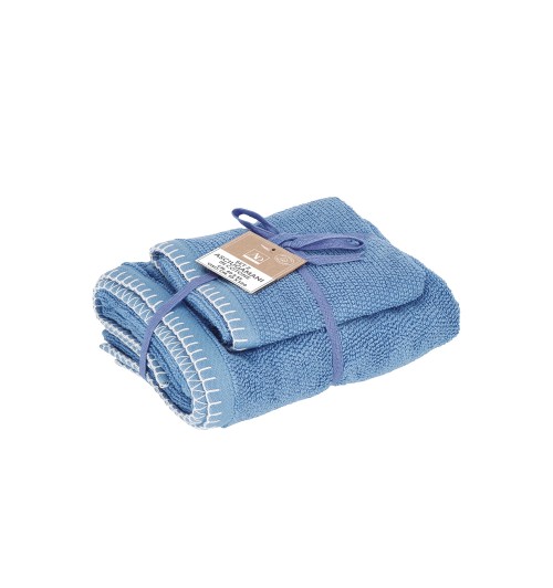 Set 2 asciugamani in cotone "Lamia" - ospite: cm. 40 x 55 / viso: cm. 55 x 100 / 470 gr. al mq. - blu