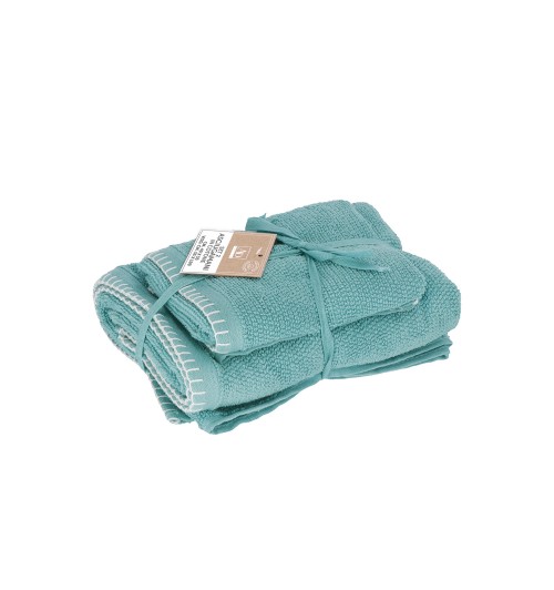 Set 2 asciugamani in cotone "Lamia" - ospite: cm. 40 x 55 / viso: cm. 55 x 100 / 470 gr. al mq. - turchesi