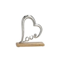Decorazione in metallo mod. cuore con base in legno love - cm. 18 x 6,5 x h. cm. 20
