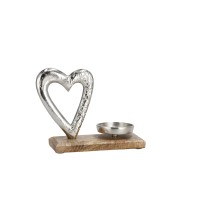 Decorazione in metallo mod. cuore con base in legno e porta candela tea light - cm. 20 x 7,5 x h. cm. 17