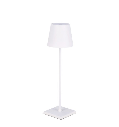 Lampada da tavolo touch ricaricabile "Moira" bianca in alluminio con alimentatore e cavo USB-C - diam. cm. 10,5 x h. cm. 38