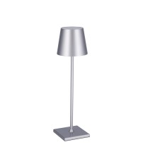Lampada da tavolo touch ricaricabile "Moira" grigia in alluminio con alimentatore e cavo USB-C - diam. cm. 10,5 x h. cm. 38