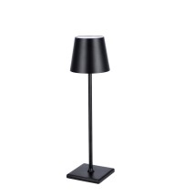 Lampada da tavolo touch ricaricabile "Moira" nera in alluminio con alimentatore e cavo USB-C - diam. cm. 10,5 x h. cm. 38