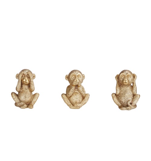 Decorazione in resina mod. scimmia color oro  (set da 3 scimmie non vedo, non sento, non parlo) - Misura singolo pezzo cm. 13 x 10,5 x h. cm. 20