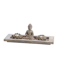 Decorazione in cemento con Buddha e 2 porta candela tea light - cm. 40 x 14 x h. cm. 12