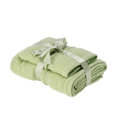 Set 2 asciugamani in cotone "Wida" - ospite: cm. 40 x 55 / viso: cm. 55 x 100 / 400 gr. al mq. - verde