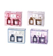 Kit per profumazione - diffusore di fragranza con bastoncini e candela profumata con contenitore in vetro da 100 ml. - 120 gr.