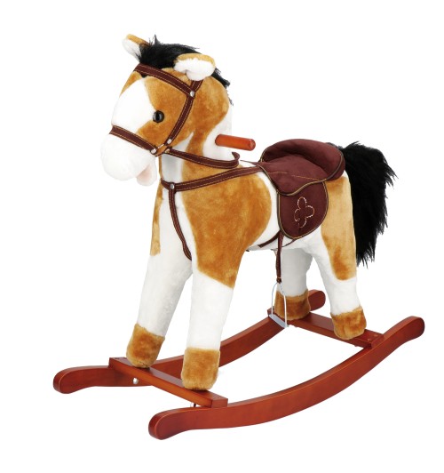 Cavallo a dondolo con suono e movimento (funzionamento a pila 3AA x 1,5V) - nocciala - altezza seduta: cm. 46