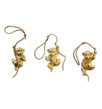 Set 3 decorazioni in resina da appendere mod. scimmia color oro - Misura singolo pezzo cm. 7 x 5 x h. cm. 36