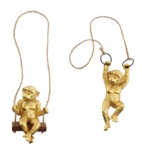 Set 2 decorazioni in resina da appendere mod. scimmia color oro - misura singolo pezzo cm. 9 x 8 x h. cm. 35