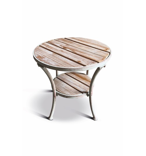Tavolino rotondo in legno e ferro con 2 ripiani -diam. cm. 48 x h. cm. 57