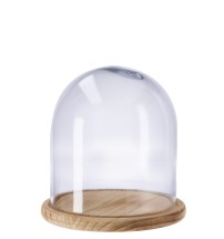 Campana in vetro con base in legno - diam. cm. 28,5 x h. cm. 28,5