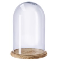 Campana in vetro con base in legno - diam. cm. 28,5 x h. cm. 40
