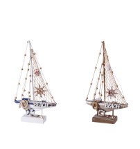 Barca a vela in mdf per decorazione con 15 LED bianchi - luce calda (funzionamento a pila 2AA x 1,5V) -cm. 23 x 6 x h. cm. 42