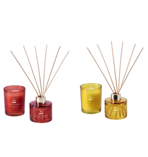 Kit per profumazione - diffusore di fragranza con bastoncini e candela profumata in cera con contenitore in vetro da 100 ml. - 133 gr.